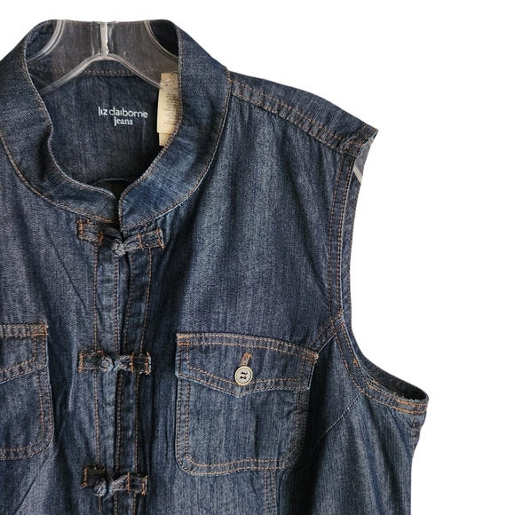 Vintage Y2K Denim Dress Women XL 16 Sleeveless Button Front Blue Dark Wash Jean - Picture 5 of 9